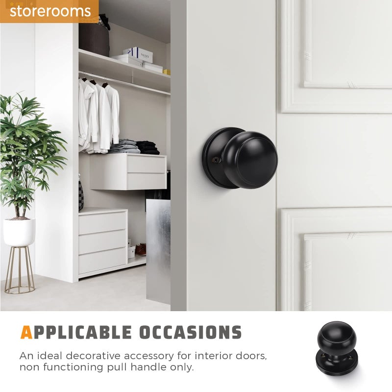 KNOBWELL 10 Pack Classic Closet Door Knobs Dummy Door Knob, Individual Dummy Door Knob Single Side, Matte Black Interior Door Knobs, Easy Installation - Image 3